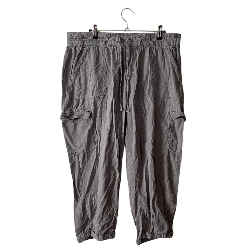 Westport XL Cropped Cargo Pants Light Gray Cuffed Pant Leg Casual Pockets